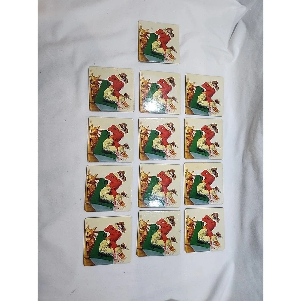 2000~Coca Cola Christmas Coaster~Cork Santa Claus w/Deer & Coke Bottle~13 Pieces